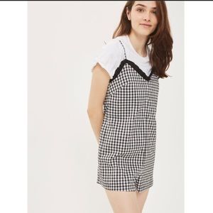 TOPSHOP Gingham Romper Playsuit in black/white